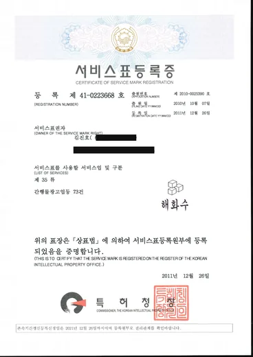 서비스표등록증, 해화수
